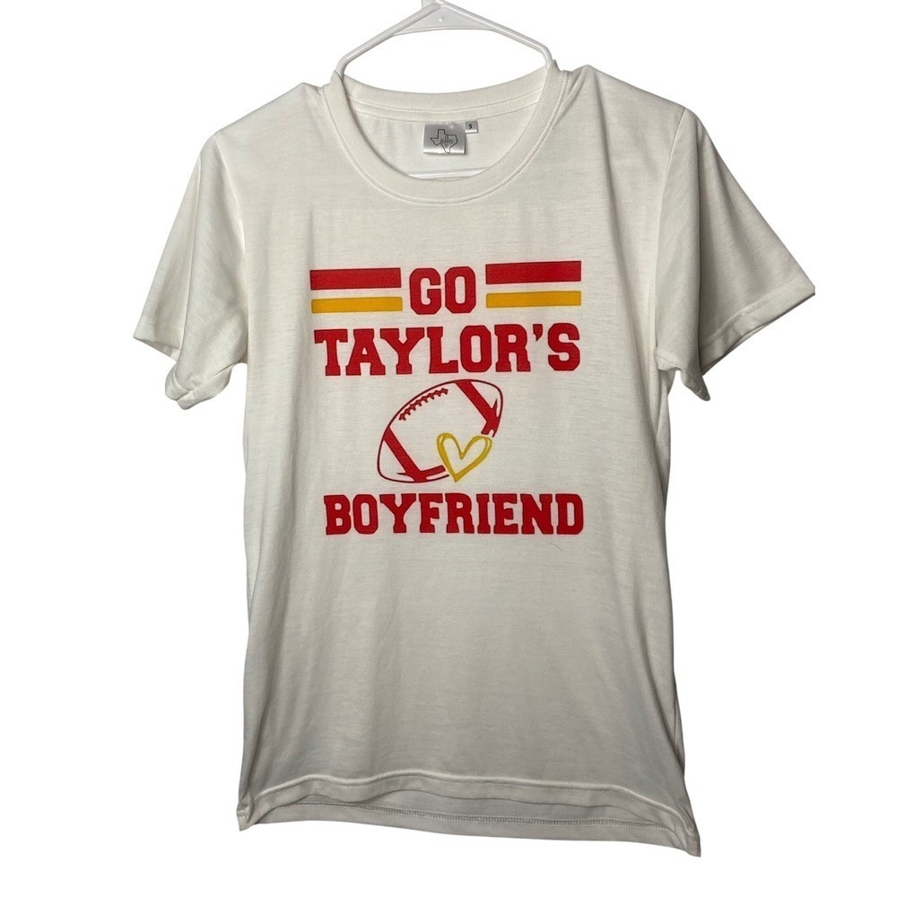 LR Blanks Go Taylor's Boyfriend Graphic‎ T-Shirt White Red Yellow Football Small